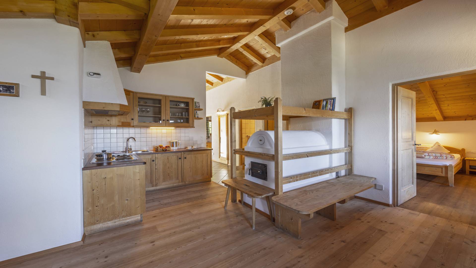 Lodnerspitze Wohnzimmer mit Küche Familienalm & Almchalets Taser Alm****